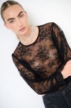 MAGLIA OVER CON POLSINO MANICA PIZZO NERO