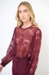 MAGLIA OVER CON POLSINO MANICA PIZZO VINO