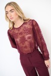 MAGLIA OVER CON POLSINO MANICA PIZZO VINO