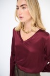 MAGLIA SCOLLO V MANICA LUNGA RASO VINO