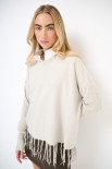 MAGLIA CROP CON FRANGE BEIGE