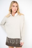 MAGLIA CROP CON FRANGE BEIGE