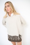 MAGLIA CROP CON FRANGE BEIGE