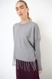 MAGLIA CROP CON FRANGE GRIGIO