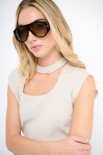 TOP SCOLLATO DAVANTI CON COLLO COSTINA BEIGE