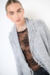 CARDIGAN APERTO FRANGE + CINTURA GRIGIO
