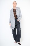 CARDIGAN APERTO FRANGE + CINTURA GRIGIO