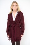 CARDIGAN APERTO FRANGE + CINTURA VINO