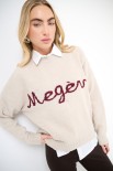 MAGLIA PARICOLLO OVER SCRITTA INTARSIO MEGEVE ECRU