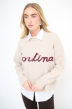 MAGLIA PARICOLLO OVER SCRITTA INTARSIO CORTINA ECRU