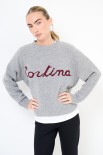 MAGLIA PARICOLLO OVER SCRITTA INTARSIO CORTINA GRIGIO