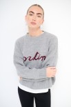 MAGLIA PARICOLLO OVER SCRITTA INTARSIO CORTINA GRIGIO