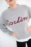 MAGLIA PARICOLLO OVER SCRITTA INTARSIO CORTINA GRIGIO