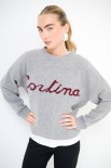 MAGLIA PARICOLLO OVER SCRITTA INTARSIO CORTINA GRIGIO