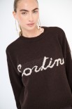 MAGLIA PARICOLLO OVER SCRITTA INTARSIO CORTINA MORO