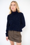 MAGLIA COLLO ALTO MICROPAILLETTES LANA CACHEMIRE BLU