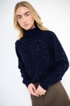 MAGLIA COLLO ALTO MICROPAILLETTES LANA CACHEMIRE BLU