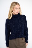 MAGLIA COLLO ALTO MICROPAILLETTES LANA CACHEMIRE BLU