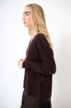 MAGLIA SCOLLO V MICROPAILLETTES LANA CACHEMIRE MORO