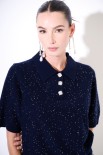 POLO MEZZA MANICA MICROPAILLETTES LANA CACHEMIRE BLU