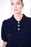 POLO MEZZA MANICA MICROPAILLETTES LANA CACHEMIRE BLU