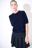MAGLIA MEZZAMANICA MICROPAILLETTES LANA CACHEMIRE BLU