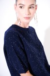 MAGLIA MEZZAMANICA MICROPAILLETTES LANA CACHEMIRE BLU
