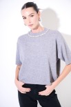 MAGLIA MEZZA MANICA CON GIROCOLLO GIOIELLO GRIGIO MEDIO