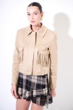 GIACCA CORTA CON ZIP FRANGE TASCHE BEIGE