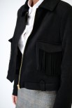 GIACCA CORTA CON ZIP FRANGE TASCHE NERO