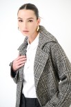 CAPPOTTO OVER CHECK BOUCLE CON CINTURA NERO