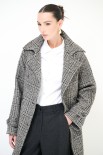 CAPPOTTO OVER CHECK BOUCLE CON CINTURA NERO