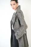 CAPPOTTO OVER CHECK BOUCLE CON CINTURA NERO