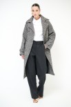 CAPPOTTO OVER CHECK BOUCLE CON CINTURA NERO