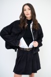 BOMBER CROP VELLUTO CON TASCHE NERO