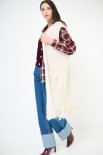 GILET LUNGO FRANGE + TASCHE ECRU