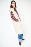 GILET LUNGO FRANGE + TASCHE ECRU
