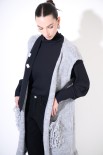 GILET LUNGO FRANGE + TASCHE GRIGIO