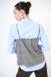 TOP LACCETTI CHECK CON PIZZO SCOLLO MORO