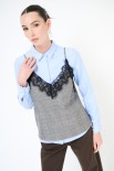TOP LACCETTI CHECK CON PIZZO SCOLLO MORO