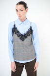TOP LACCETTI CHECK CON PIZZO SCOLLO MORO