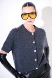 CARDIGAN MANICA CORTA BOTTONI GIOIELLO GRIGIO ANTRACITE