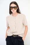 CARDIGAN MANICA CORTA BOTTONI GIOIELLO BEIGE
