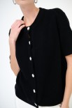 CARDIGAN MANICA CORTA BOTTONI GIOIELLO NERO