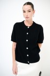 CARDIGAN MANICA CORTA BOTTONI GIOIELLO NERO