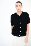 CARDIGAN MANICA CORTA BOTTONI GIOIELLO NERO