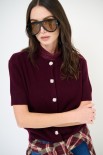 CARDIGAN MANICA CORTA BOTTONI GIOIELLO VINO