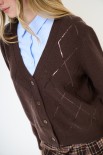 CARDIGAN V ROMBI PAILLETTES COFFEE