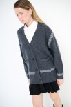 MAXI CARDIGAN LANA CON RICAMI GRIGIO ANTRACITE