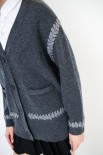 MAXI CARDIGAN LANA CON RICAMI GRIGIO ANTRACITE